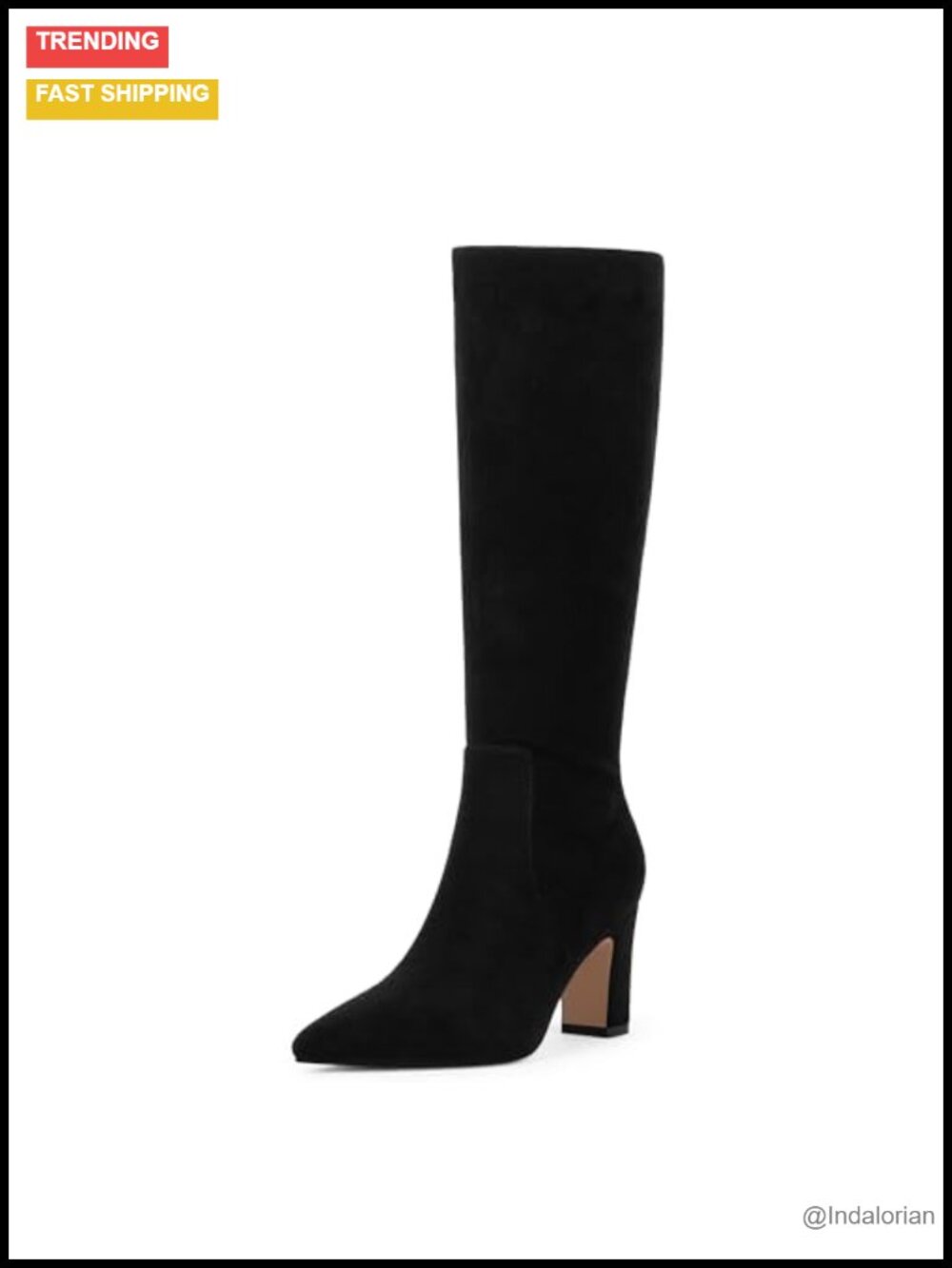 Knee High Boots Pointed Toe Chunky Heel Faux Suede